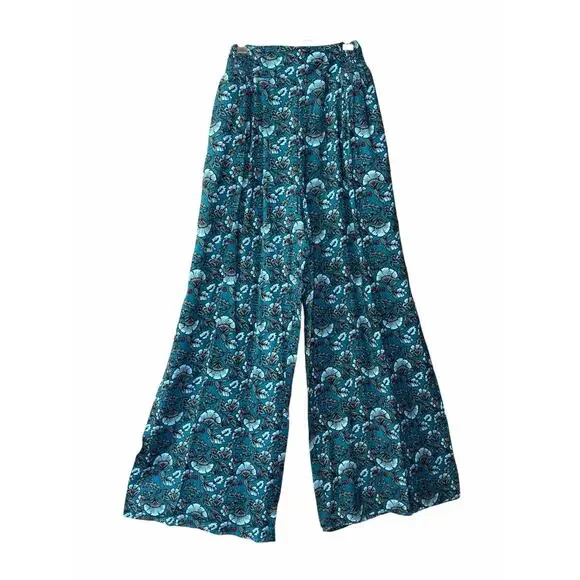 Band of the Free Elise Teal Floral Boho High Waist Wide Leg Pants Size XS NEW - Picture 2 of 11